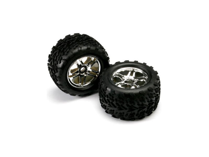 Traxxas kolo 3.8", disk Split Spoke H17 chromovaný, pneu Talon (pár)