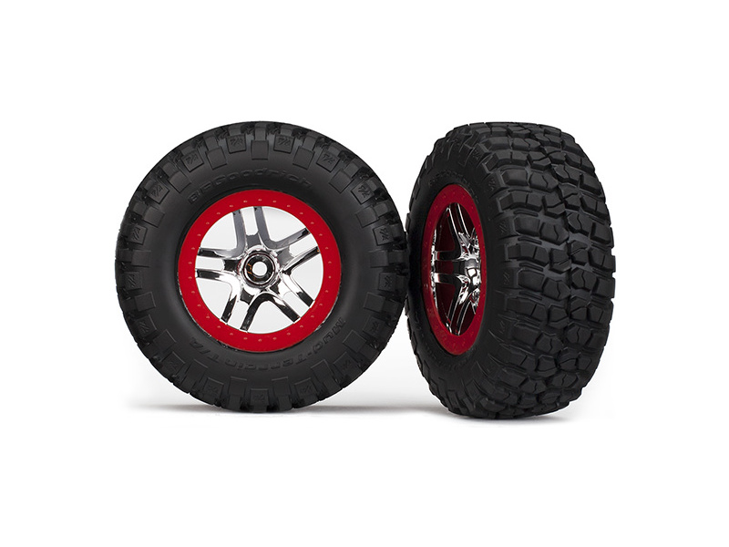 Traxxas kolo 2.2/3.0", disk SCT Split-Spoke stříbrný-červený, pneu KM2 (2) (2WD přední)