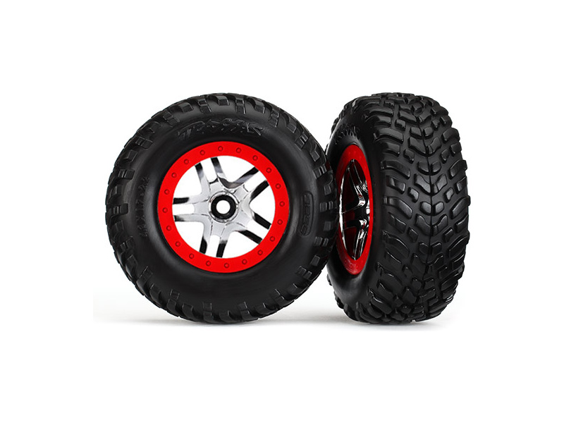 Traxxas kolo 2.2/3.0", disk SCT Split-Spoke stříbrný-červený, pneu SCT(2)