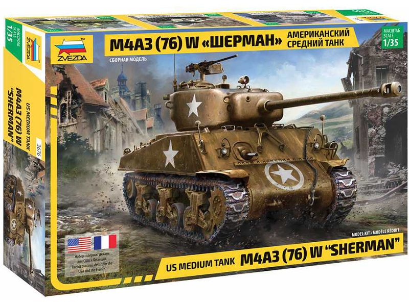Plastikový model tanku Zvezda 3676 M4 A3 (76mm) Sherman (1:35)