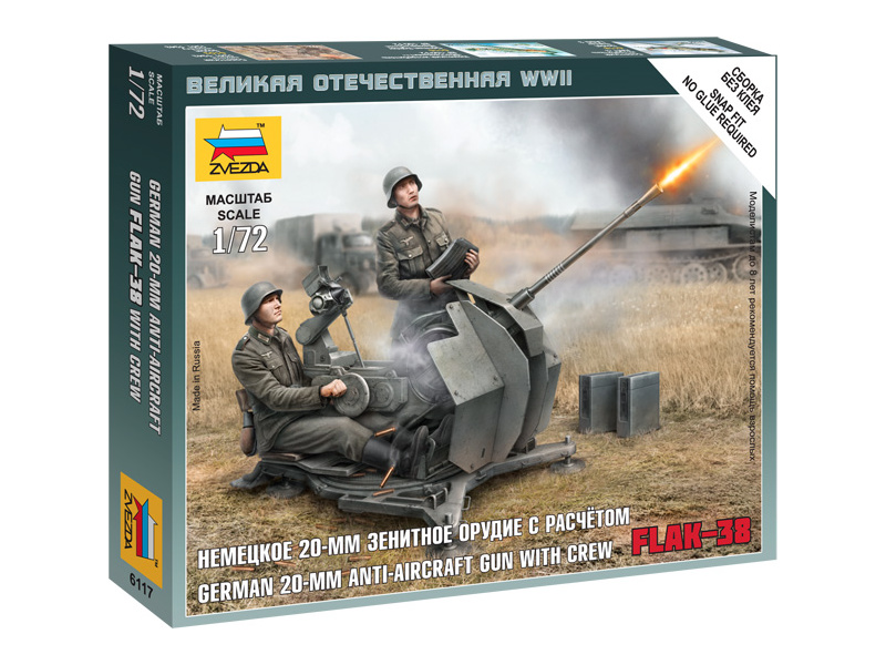 Plastikový model vojenské techniky Zvezda 6117 Easy Kit Flak 38 s posádkou (1:72)