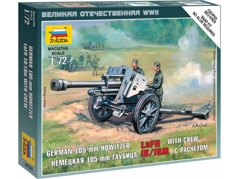 Plastikový model vojenské techniky Zvezda 6121 Snap Kit německá houfnice leFH-18 (1:72)